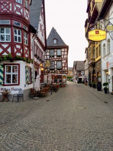 historic Altes Haus medieval timber-frame restaurant in Bacharach cobblestone street Rhine Valley Germany